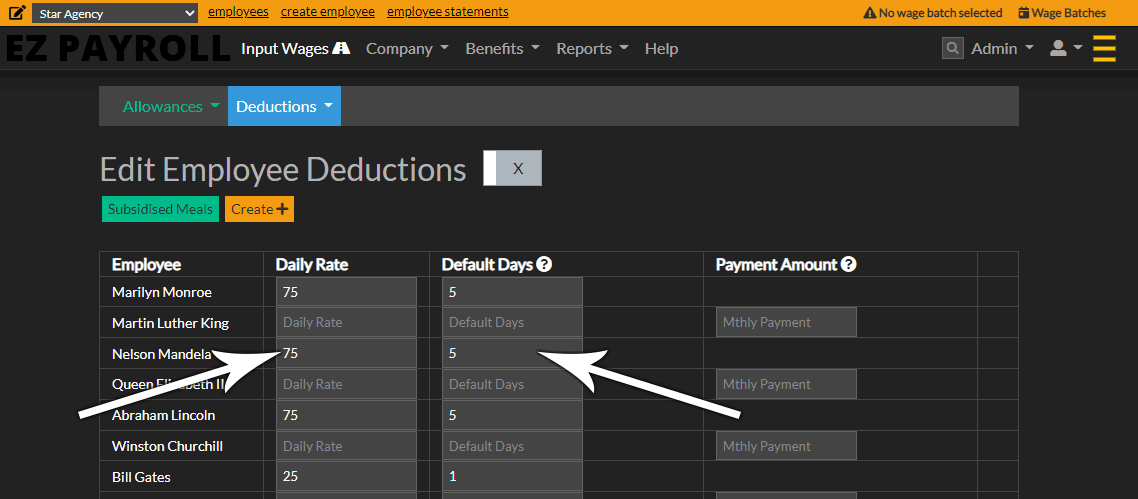 Enter the daily amount for each employee