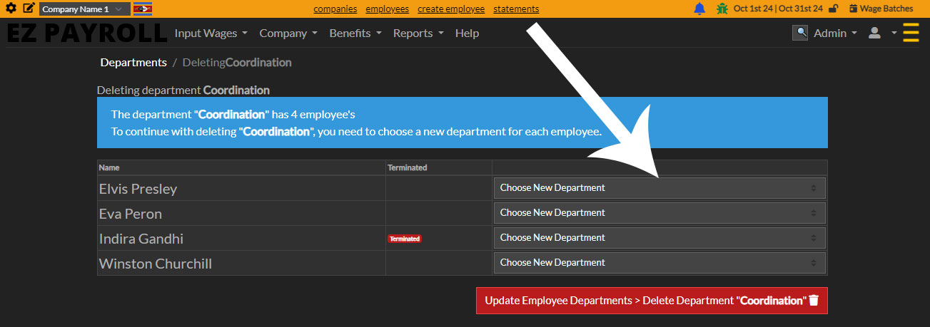 Delete Company Department