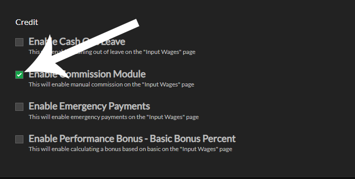 Enable Commission Module