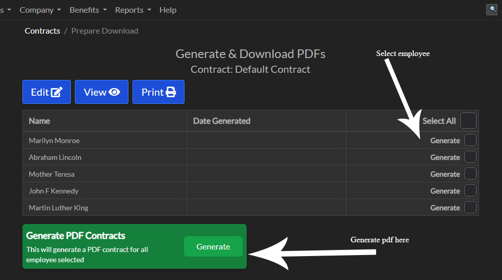 Generate and download Employee Contrasts