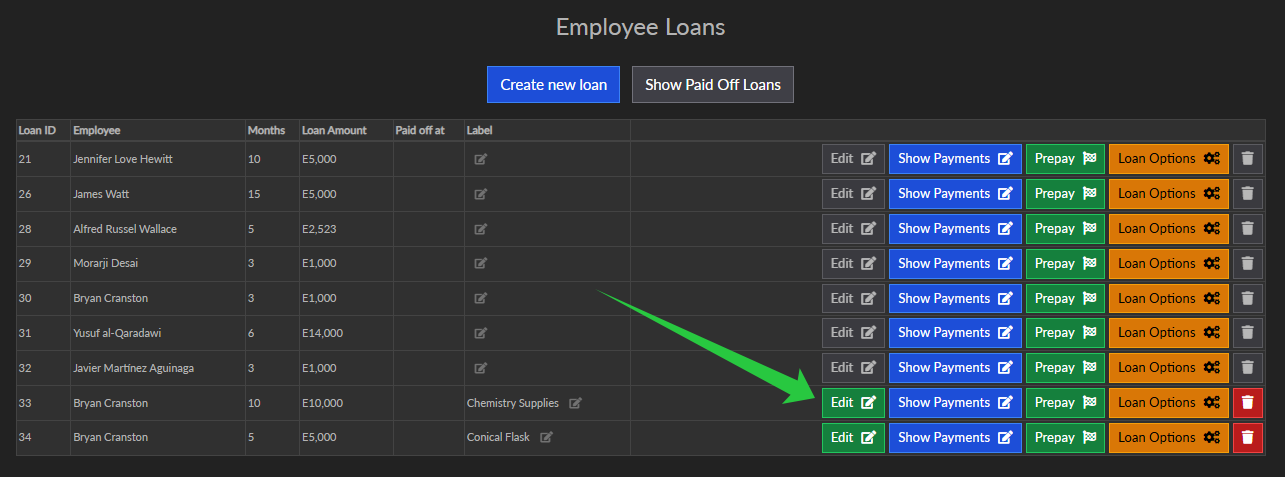 Edit a loan