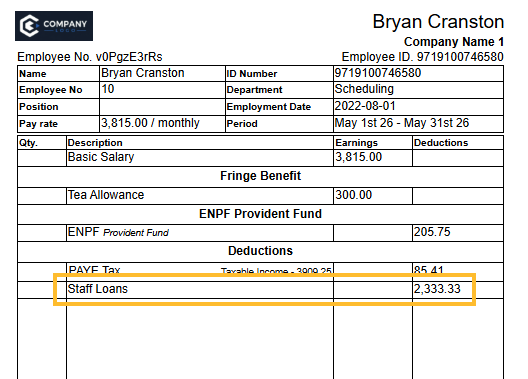 Loans on wage slips