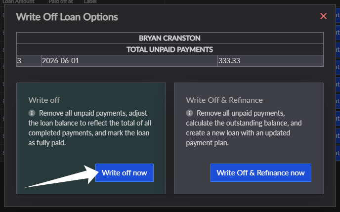 Write off a loan